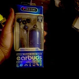 Sentry tangle proof flat cord earbuds noise reduction buds with case.